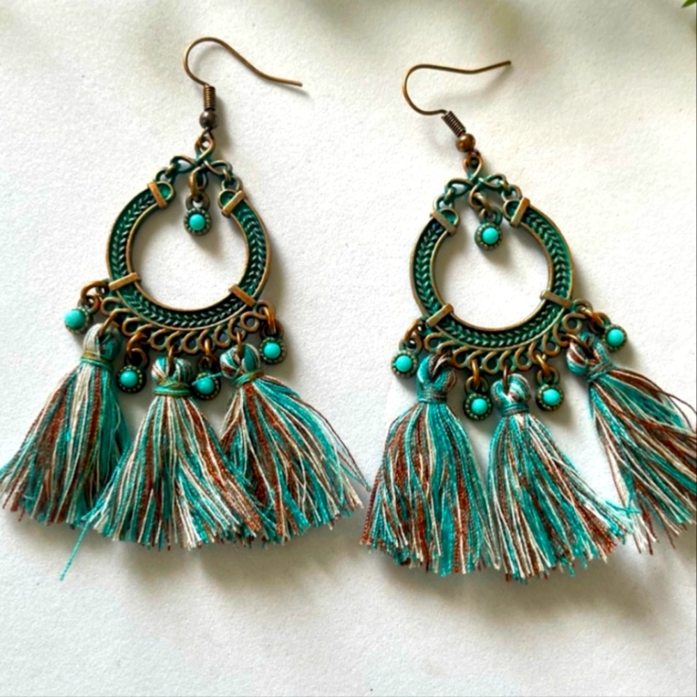 SALE! NEW Bohemian Turquoise Tassel Earrings